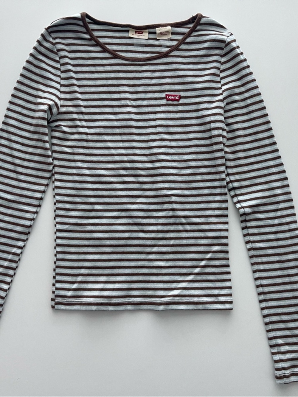Levi’s Ribbed Striped Long Sleeve Top XS Brown White